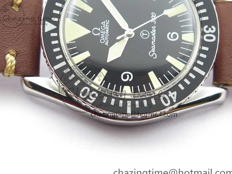 0322 Practical Vintage Seamaster 300 No Date T SS B12 Black Dial On Brown Leather Strap A2836 (Free Nylon Strap) 7910